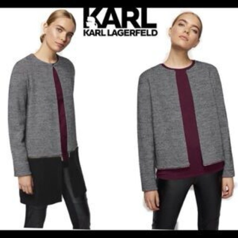 Karl Lagerfeld for Long Tall Sally | Grey Mixed Tweed Longline Jacket